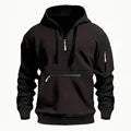 Masculino com capuz cordão zíper bolso outono e inverno hoodies moda casual diário rua cor sólida mais cashmere quente topos