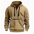 Masculino com capuz cordão zíper bolso outono e inverno hoodies moda casual diário rua cor sólida mais cashmere quente topos