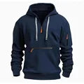 Masculino com capuz cordão zíper bolso outono e inverno hoodies moda casual diário rua cor sólida mais cashmere quente topos